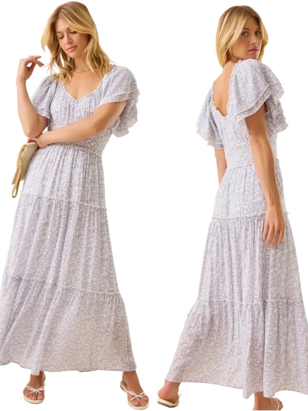 Altar'd State Blue and White Floral Maxi Dress